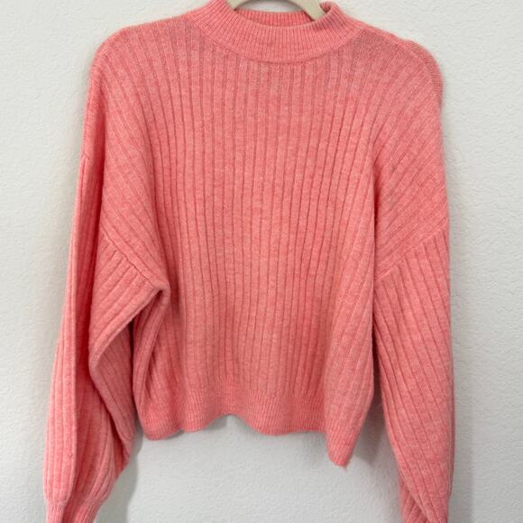Miss Selfridge Women Ribbed Knit Sweater Size 4 Balloon Sleeves Mock Neck Orange - Picture 1 of 9